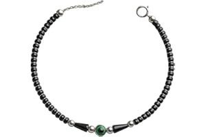 DARSHRAJ Jewellers Anklet 925 Sterling Silver Green Evil Eye & Black Beads Anklet - 10.5 Inches Standard Size With Adjuster Free Size Weight 8 Gms (Pack Of 1)