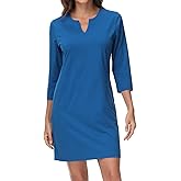 Lightbare Women’s 3/4 Sleeve Dress with Pockets UPF 50+ Casual Sun Dress Breathable Quick Dry for Beach Hiking Outdoors Party