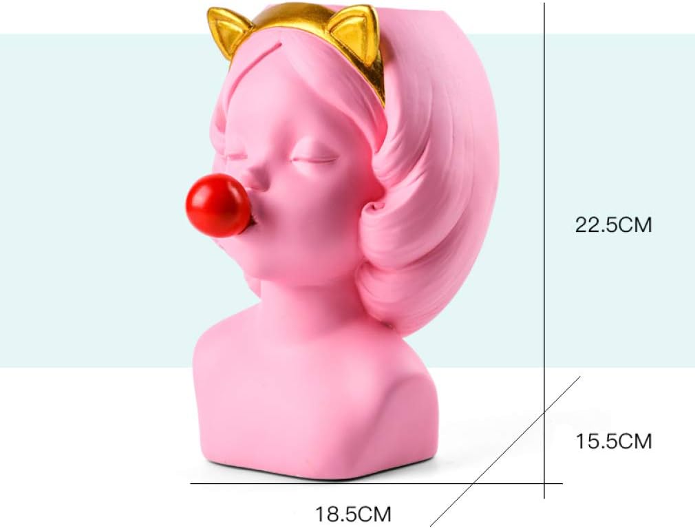 JDSHSO Girl Blowing Bubbles Head Vase Resin Hydroponics No Plants Flower Pot Nordic Style Ornaments Character Statue