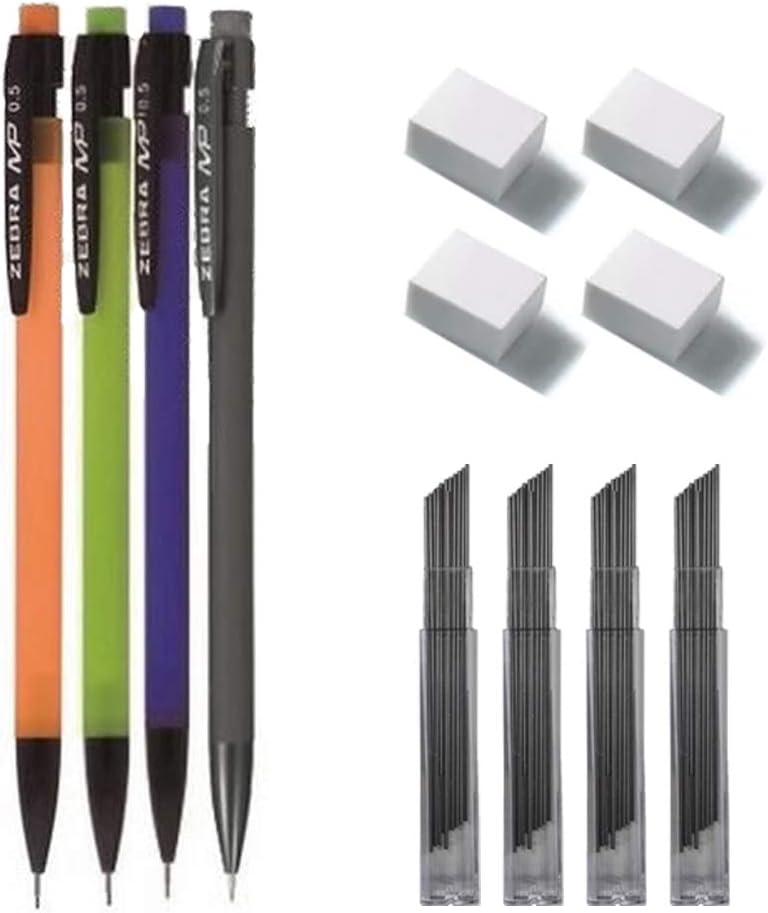 4 x 0.5 mm Mechanical Pencil + 48 Lead Refills + 4 x Erasers