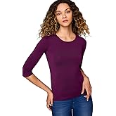 Ilusion4423 - Women's 3/4 Sleeve Blouse – Double Front Layer, Soft Stretch Fit (Wine, 2X Large)
