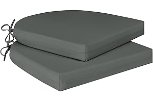 Cozyide Outdoor Chair Cushions, Waterproof Patio Seat Cushions with Adjustable Straps, Round Corner Patio Chair Cushions for Garden, Dark Grey, 17x16x2 Inch (Pack of 2)