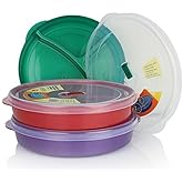 Chef's Choice Regent Products (Set of 3) Microwave Food Storage Tray Containers - 3 Section/Compartment Divided Plates w/Vented Lid