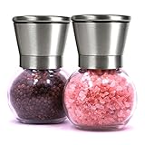 Brushed Stainless Steel Salt Mill and Pepper Grinder Set With Round Glass Globes - Isa Cucina