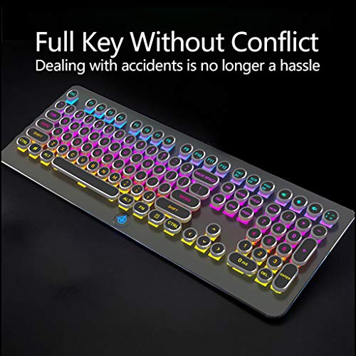 COM1950s 108Keys Retro Steam Punk Mechanical Keyboard Backlit Dustproof Fixed Axis Keyboard,Full Key Without Conflict Punk Gaming Office Computer Keyboard (Black, 108Keys)