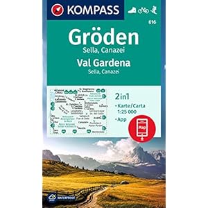 KOMPASS Wanderkarte 616 Gröden, Val Gardena, Sella, Canazei, 1:25000: Wanderkarte mit Radrouten. GPS-genau. Landkaart – Gevouwen Kaart, 3 augustus 2022