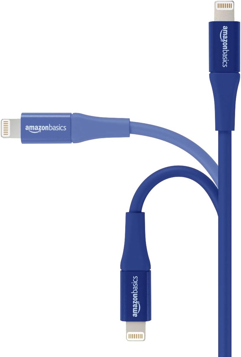 Basics USB A Cable with Lightning Connector, Premium Collection, MFi Certified Apple iPhone Charger, 3 Foot, Blue