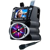 Karaoke Machine with Lyrics Display 7" Screen. CD+G, DVD, MP3+G, MP3, CD &amp; USB. Wireless Bluetooth Speaker with LED Disco Lights. Includes 2 Wired Microphones and 2 Bonus Karaoke Discs By Karaoke USA