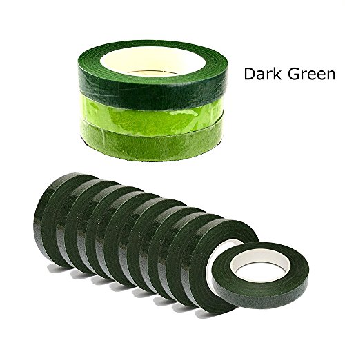 1/2" x 30 Yards Dark Green Floral Tape Artificial Tape Stem Wrap for Bouquet Stem Wrap Floral Arranging Craft Projects Corsages, Wedding Bouquet (9pcs)