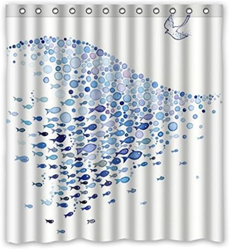 Lovely Child Cartoon Printing Shower Curtain Fish, Waterproof Bathroom Curtain Bath Curtain Home Decorative (blue, 66x72)