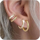 Maxcate Small Gold/Silver Hoop Earrings for Women Trendy - Hypoallergenic 14k Real Gold Plated Hoops Cubic Zirconia Cartilage Huggie Earrings Set Helix Piercing Earring Gold Jewelry for Women Gift