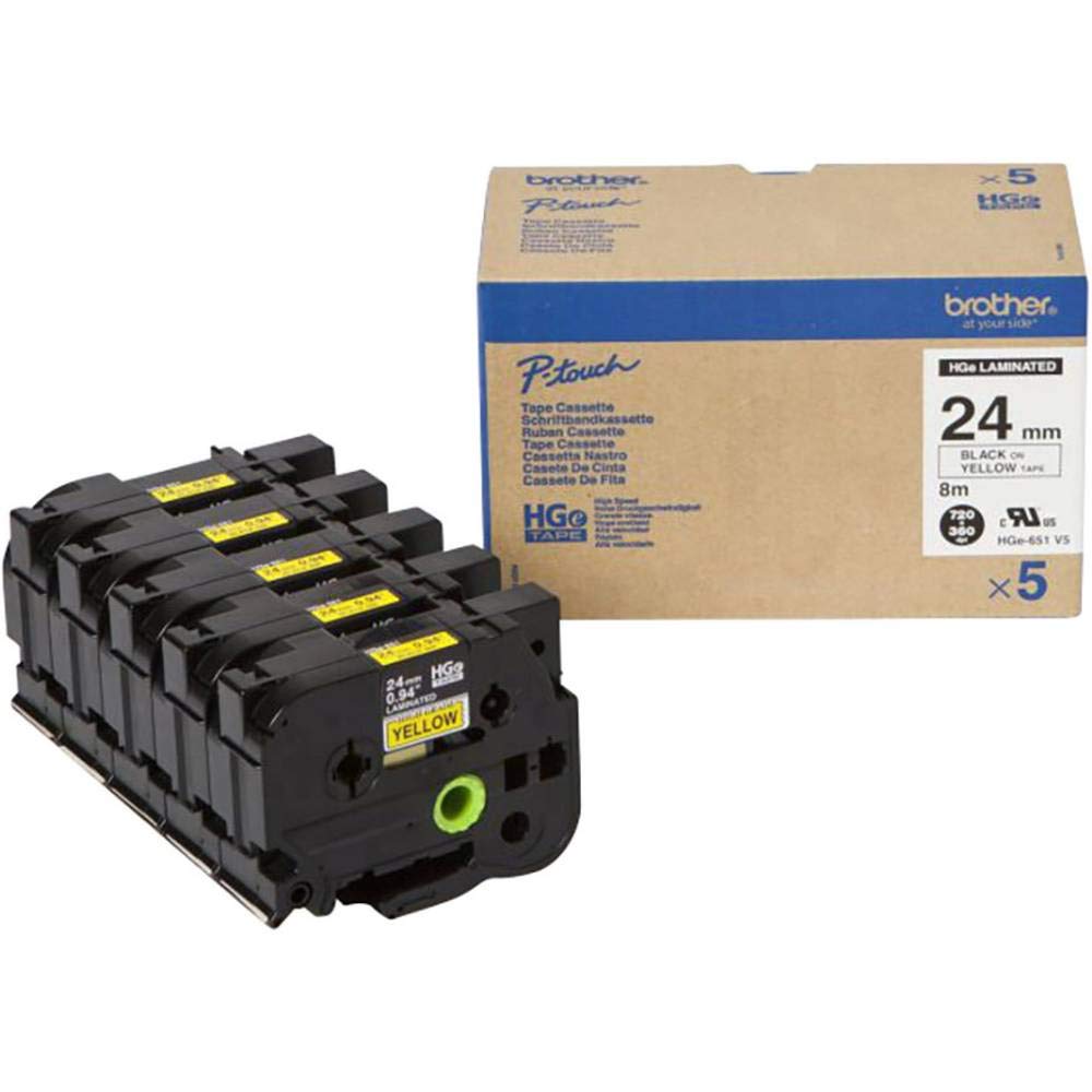 Brother HGE-651V5 - Black on yellow - Roll (2.4 cm x 8 m) 5 cassette(s) laminated tape - for P-Touch PT-9500pc, PT-9700PC, PT-9800PCN, P-Touch R RL-700S