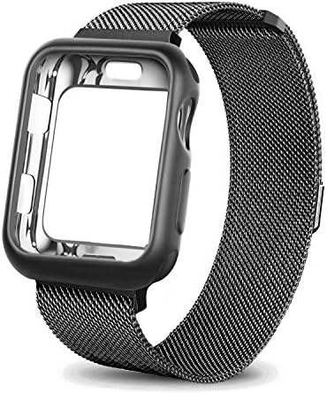 HONEJEEN Compatible with Apple Watch Band 38mm 42mm with Case, Stainless Steel Mesh Milanese Loop with Adjustable Magnetic Closure Replacement for iWatch Band Compatible with Apple Watch Series 3 2 1
