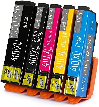 WELPOP 1Set Remanufactured Epson 410 Ink Cartridges, 5 Pack (1 Black 1 Photo Black 1 Cyan, 1 Magenta 1 Yellow) Used for Epson Expression Premium XP 530 XP 630 XP 635 XP 640 XP 830 Printers