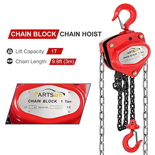 Partsam 2200LBS Capacity 10FT Lifting Manual Chain Block Hoist Come Along 1 TON Heavy Duty Hooks Commercial Grade Steel - Image 2