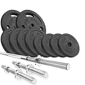 Hop-Sport Cast Iron Barbell Set 39kg/59 kg/79kg-Weight Plates with Straight Barbell Bar 167cm+ 2 Straight Barbell Bars 40cm –Iron Weights for Men/Women–Home Gym Equipment for Bodybuilding, Weight Loss