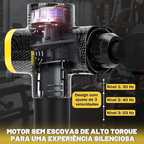 25 * 17CM, Pistola Massageadora, 6 Opções de Velocidade, com Case, com carregador de 100-240V, Pistola Massageadora Profissional, 6 Cabeças de Massagem, Massageador Muscular