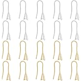UNICRAFTALE 20Pcs 2 Colors 24K Gold Plated Earring Hooks with Ice Pick Pinch Bails 925 Sterling Silver Earring Hooks French Ear Wires with Pendant Clasp for DIY Jewelry Earrings Making