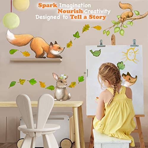 Woodland Animals Peel and Stick Wall Decals for Kids Room Decor. Forest Creatures Wall Stickers for Wall Decor. (Fox, Squirrel, Bunny)