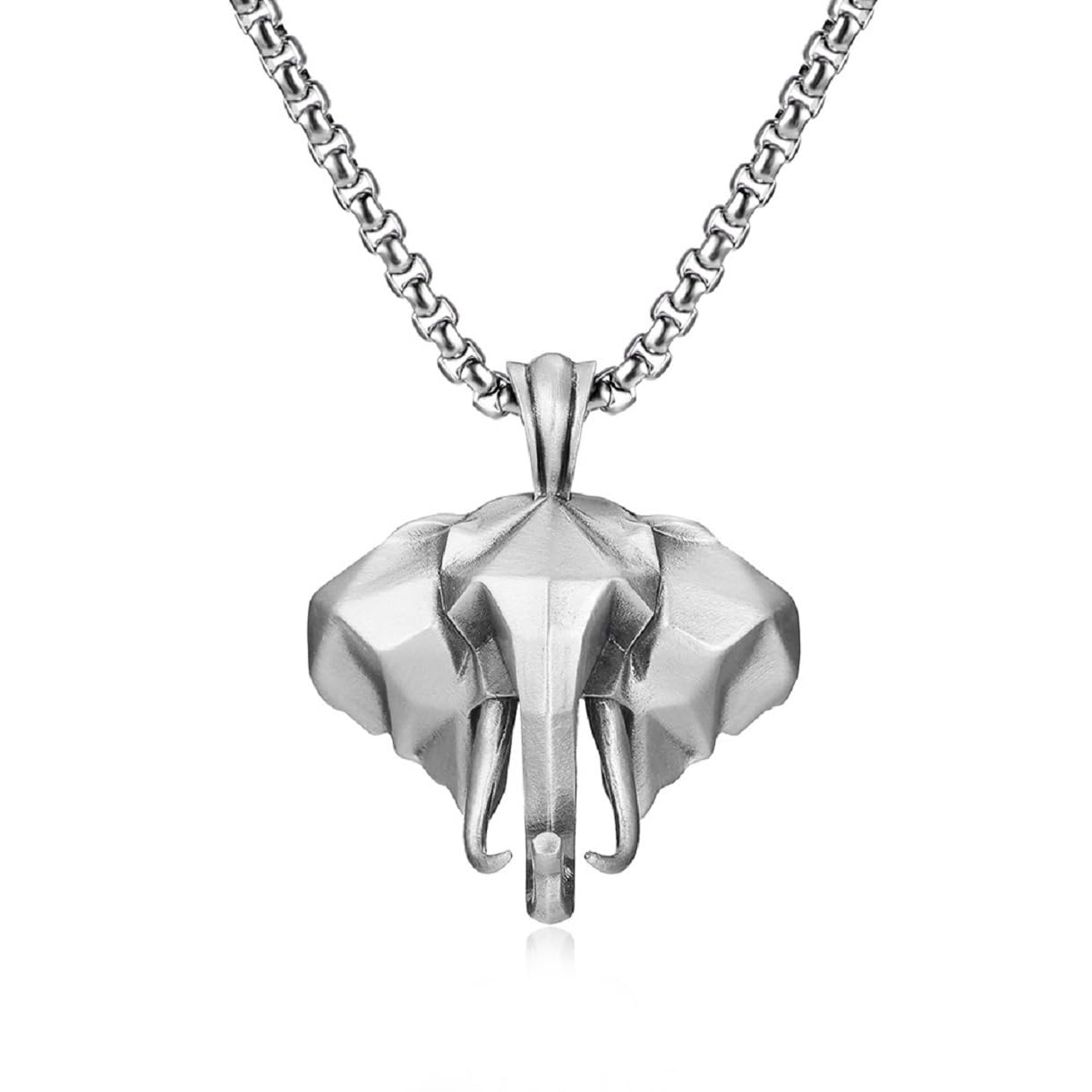 Punk Elephant Pendant Necklace for Men, Hip Hop Elephant Totem Necklace Vintage Elephant Head Necklace Pure Tin Elephant Jewelry for Boys