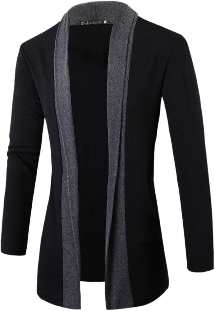 AMBLY ロングカーディガン メンズ 大きいサイズ 羽織 無地 薄手 バイカラー 黒 グレー 大きいサイズ