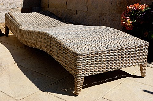 Ragnarök-Möbeldesign PolyRattan Sonnenliege DEUTSCHE Marke - EIGENE Produktion - 8 Jahre GARANTIE auf UV-Beständigkeit Tisch Glasplatte Belastbar 180Kg Natur-Farben Gartenmöbel – Bild 3