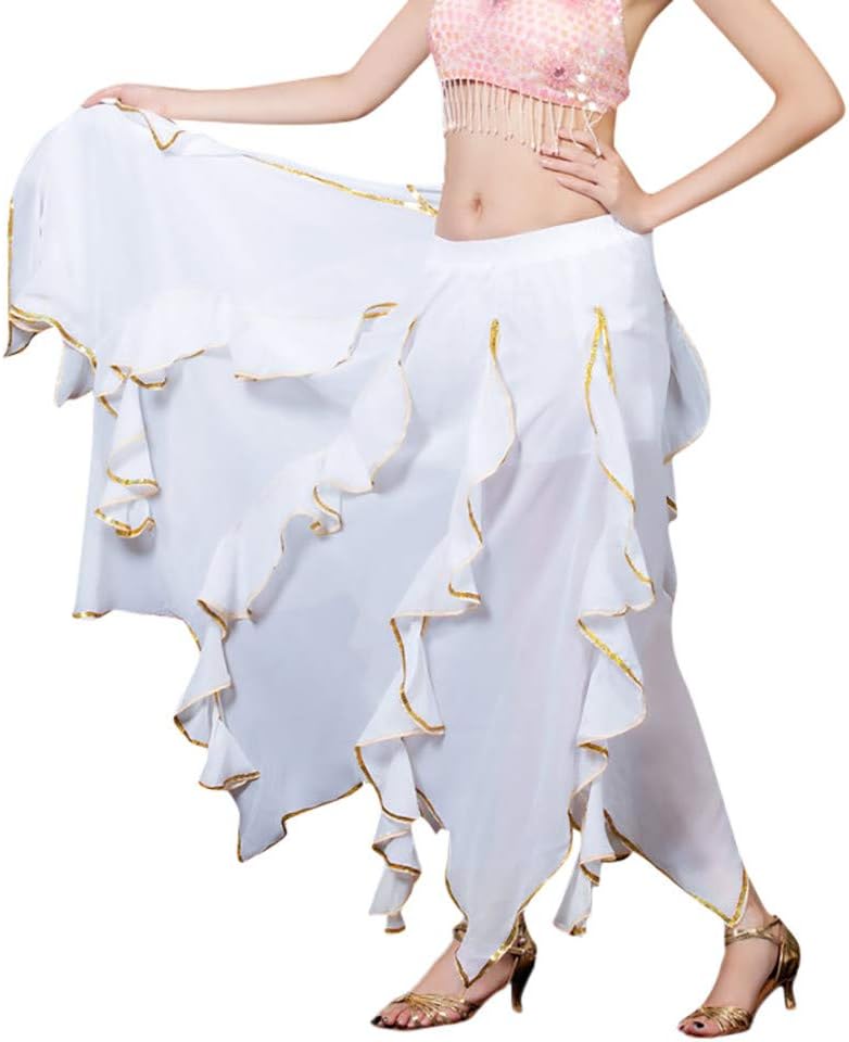 iDWZA Women Sequin Side Split Skirt Chiffon Belly Dance Performance Skirt