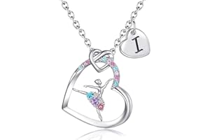 BAOWING Ballerina Necklaces Gifts for Girls Ballet Dancer Necklaces for Teens Little Girls Heart Initial Rainbow Dance Necklace Jewelry Gifts for Girls Women