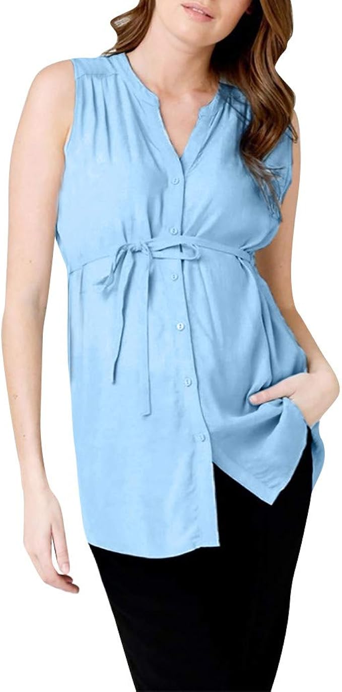 pitashe Women's Maternity Chiffon Nursing Blouses Solid Button Down V