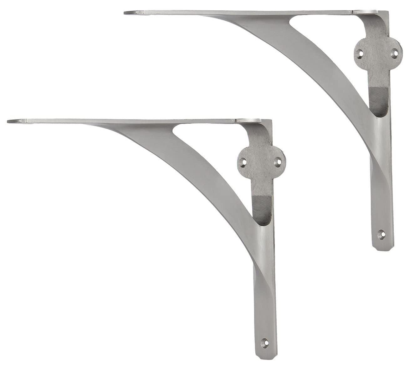 A29 Set of 2 Classic 7 3/8 Inches Brass Shelf Brackets with Brushed Nickel Finish Heavy Duty Adjustable Support Brackets Easy Installation Hardware
