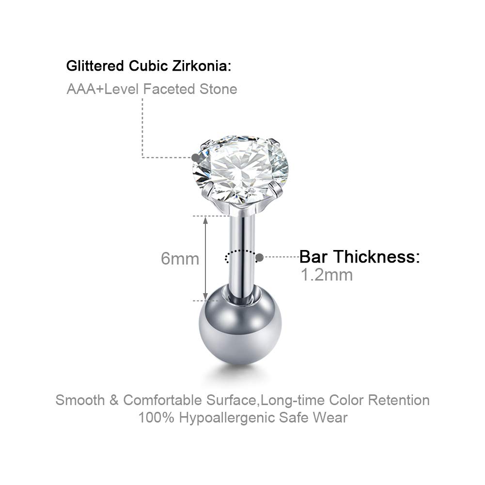 Mayhoop 16g Cartilage Earrings - Men Women Surgical Stainless Steel Tragus Piercing Jewelry Stud Hoop Forward Helix Rook Daith Conch Earrings