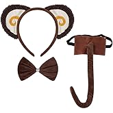 MOFEINI 3PCS Monkey Costume Set - Monkey Ears Headband Bowtie and Tail Halloween Fancy Dress Cosplay Party Supplies