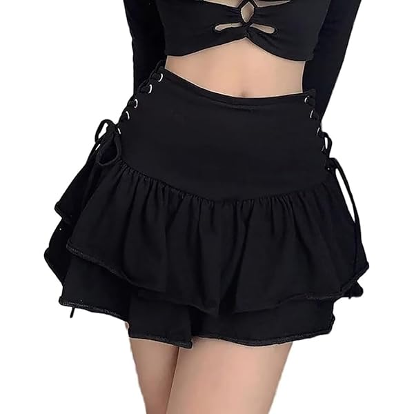 Amazon.com: AULKEEP Womens Lace Up Skirts Goth Ruffle Mini Y2k