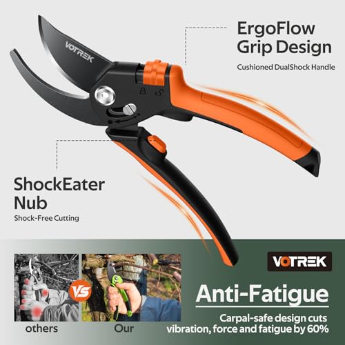 VOTREK® 8.5" Garden Secateurs for Weak Hands, Professional Bypass Pruner | Patented Stepless Handle, Japanese SK5 Blades, Heavy Duty Pruning Shears, Gardening Scissors for Grass, Branches & Stems