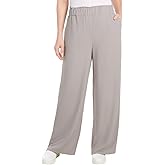 Hilary Radley Women's Wide Leg Crinkle Pants With Elasticwaistband (Gray, S), Small
