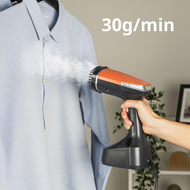 Plancha Vertical de Vapor Easy Care 1700W, Elimina Arrugas, Desinfecta y Desodoriza, Vapor Continuo 30 g/min, Lista en 25s, Depósito 300ml, Cabezal Extragrande, Cepillo para Tejidos Gruesos
