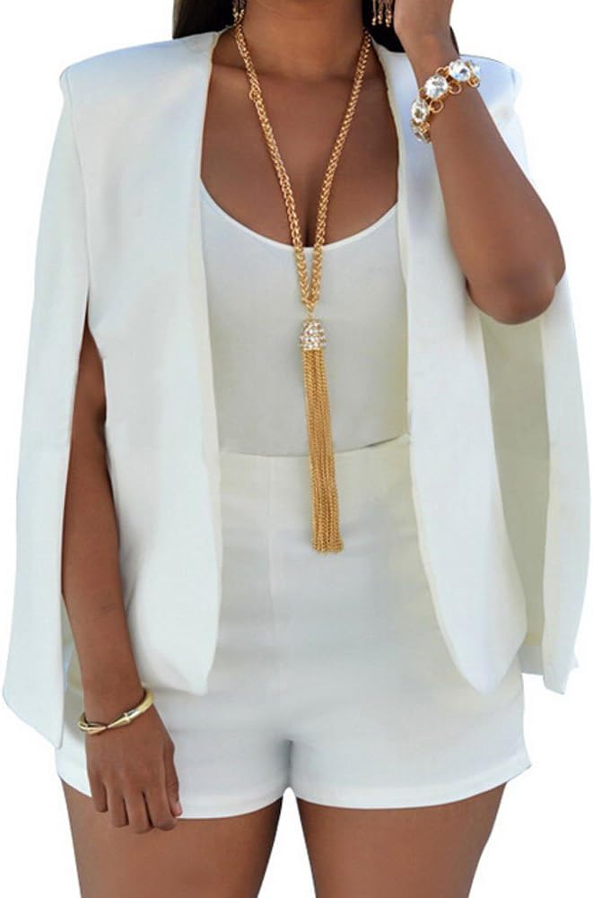 Faithtur Women Lapel Split Long Sleeve Blazer Solid Cape Suits Jacket Coat Outwear (US 10 / Label XL, White)