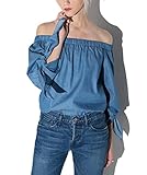 Women's Sexy Strapless Denim Blouses Off Shoulder Long Sleeve Top