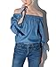 Women's Sexy Strapless Denim Blouses Off Shoulder Long Sleeve Top