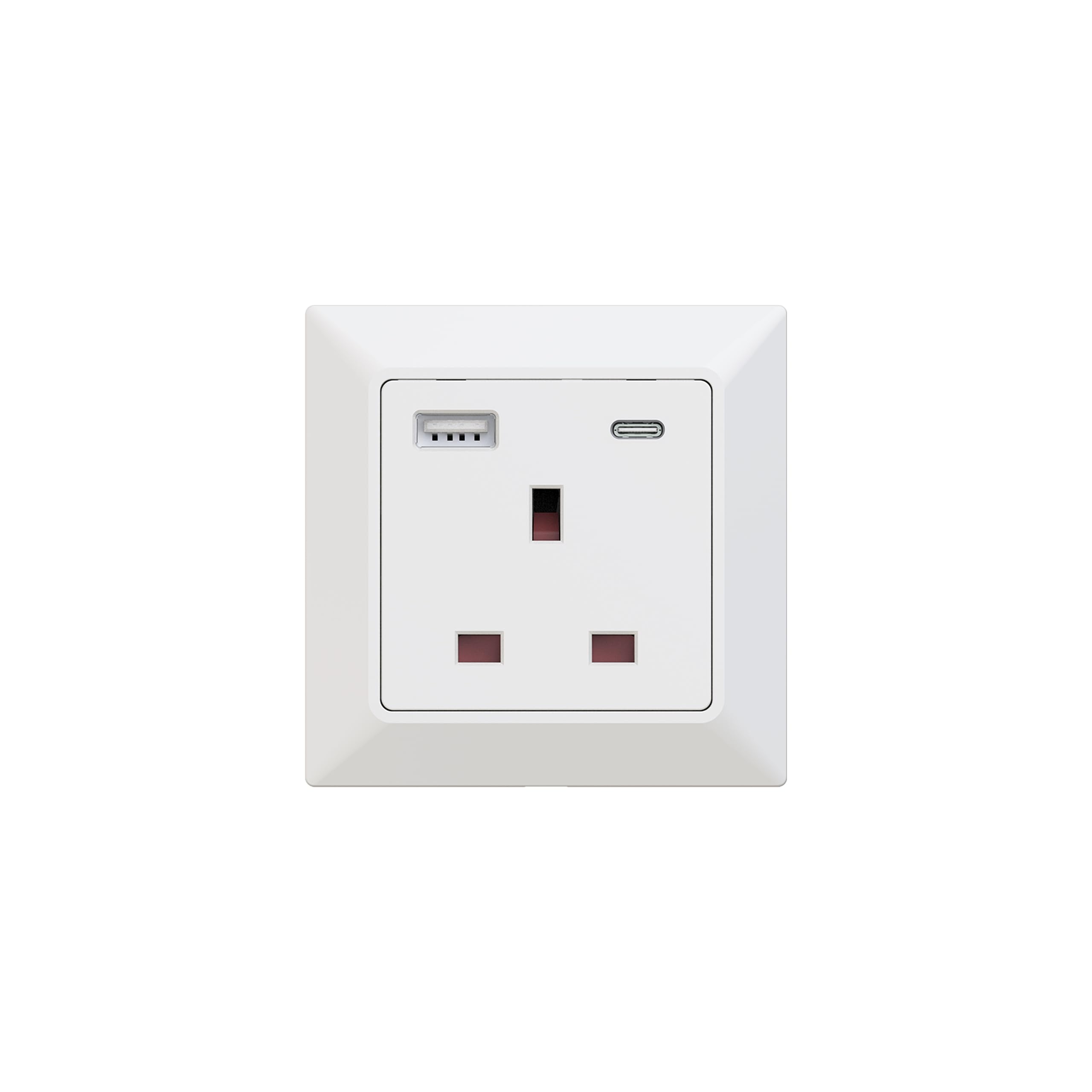 Ucomen Single Socket with Dual USB Charging Ports type A and C, (1-Gang, 13A), 1 pack,white