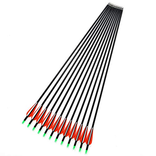 Muhubaih Archery Outdoor Hunting Carbon Arrows 12PCS 30" Archery Metal tip 7.8mm Shaft Spine 550 Removable Arrows with Field Points Replaceable Tips for Recurve & Compound Bow(12Pcs) - Thumbnail 2