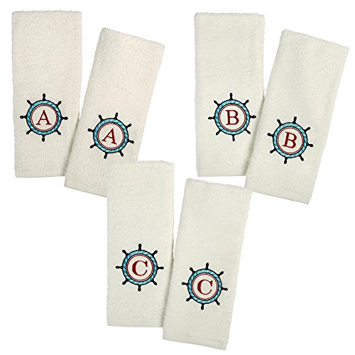 Traditions Coastal Ship’s Wheel Monogram Hand Towels, 2Pack (C