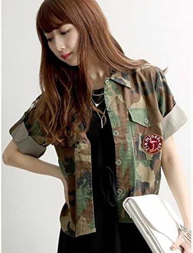 Amazon ウィゴー レディース Wego ウィゴー Wego ミリタリーシャツ 柄1 F Tシャツ カットソー 通販