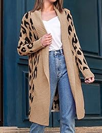 MEROKEETY - Cárdigan de manga larga con estampado de leopardo para mujer