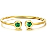 KeyStyle Stainless Steel Birthstone Bracelets for Women,Jan - Dec Birthday Cuff Bracelet fit Wrist from 6.7"-7.6",14K Gold Plated Bangle Bracelets Come with Box