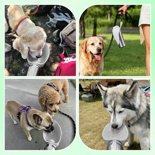 Nepfaivy Dog Water Bottle for On the Go Stainless Steel 800 ml - Leak-Proof Dog Drinking Bottle for On the Go with Push Button, Portable Water Bottle for All Dogs for Travel, Hiking and Camping, White