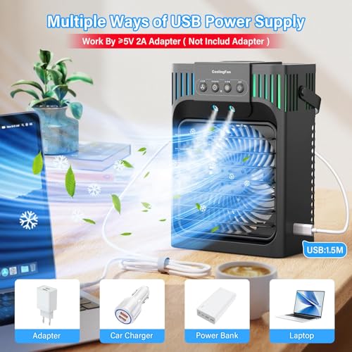 Portable Air Conditioners, 4-in-1 Evaporative Air Cooler with Remote Control, Cooling Fan with 3 Modes, 3 Speeds & 7 LED Lights, 2-8H Timer, 1200ML Personal Mini AC Unit for Home, Bedroom and Office