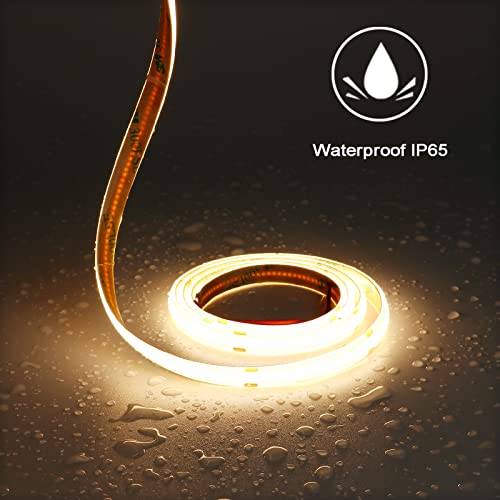 TOPAI COB LED Strip 12 V Warm White Outdoor Waterproof IP65, 5 m LED Strip 3000 K Self-Adhesive, Cuttable, CRI>90, 480LEDs/M High Density, Width 8 mm, for Kitchen, Cabinet, Home Decoration