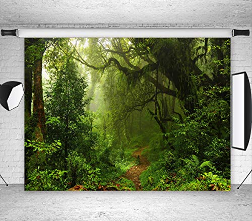 LB Jungle Forest Backdrops for Photography 7X5ft Vinyl Green Rainforest Background Kids Baby Shower Birthday Party Portraits Photo Booth Backdrop