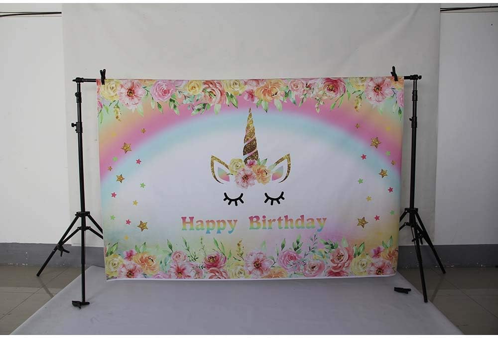 Mehofoto Unicorn Flower Backdrop 7x5ft Happy Birthday Theme Rainbow and Rose Photo Backdrops Twinkle Star Birthday Party Photography Background - Image 3